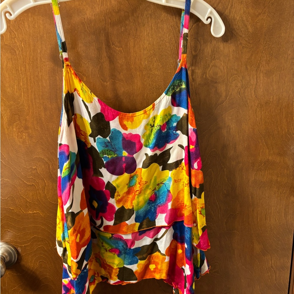 Serendipity Yellow and Red Asymmetrical Sleeveless Camisole S/M in Rayon